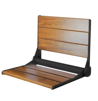 ADA Compliant Folding Teak Wood Shower Bench Seat Medical Wall Mount Black